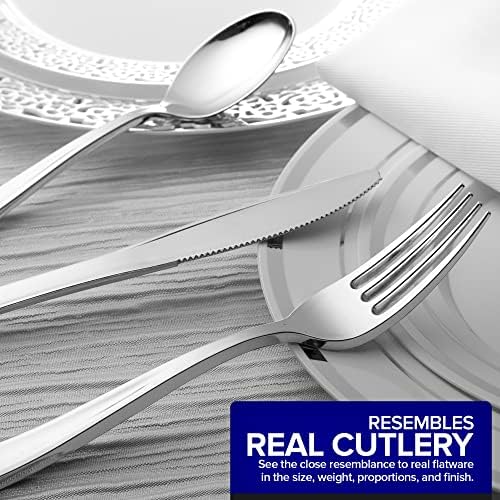 75 Pieces Heavy Duty (Silver) Plastic Silverware Set, Disposable Cutlery Set, Great for Parties, Weddings, and Catering, Flatware Utensils Included: 25 Forks, 25 Spoons, 25 Knives, Stock Your Home - Image 4