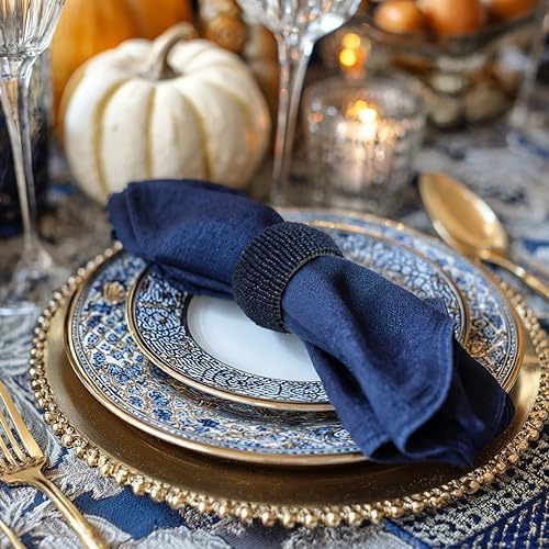 COTTON CRAFT Glitz Handmade Beaded Napkin Rings - Set of 12 - Navy - Image 2