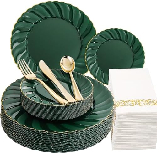 YOUBET 150PCS Emerald Green Plastic Plates for Party Wedding by YOUBET