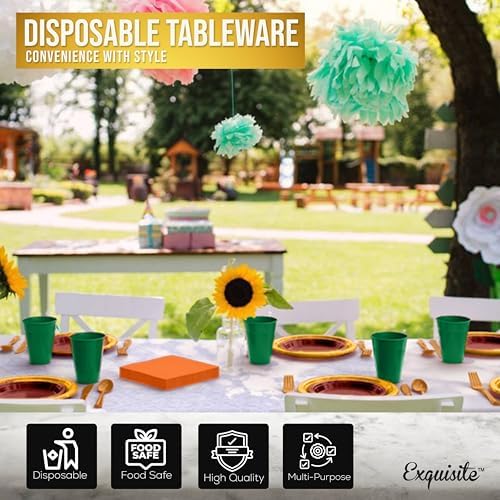Exquisite 350 Pcs Thanksgiving Plastic Plates For Party, Thanksgiving Disposable Plates Set, 50 Of Each 9" Dinner Plate Set, 7" Dessert Plate, Cups, Napkins & Cutlery Plastic Dinnerware - Image 4