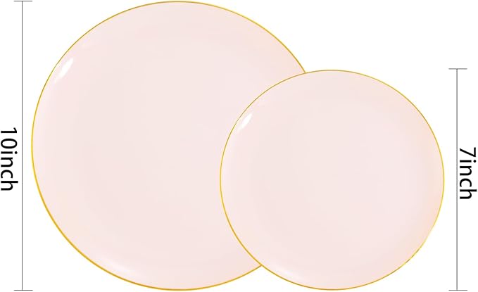 PULOTE 200Pieces Pink Plastic Plates - Premium Hard Pink and Gold Disposable - Include 100PCS 10 inch Dinner & 100PCS 7 inch Dessert Plates, Ideal for Wedding, Party & Valentines Day