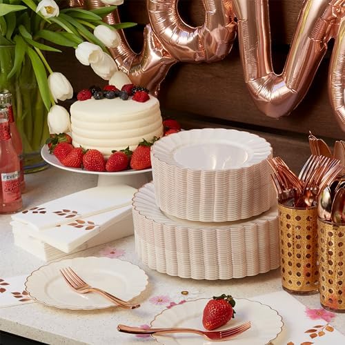By Madee HEAVYWEIGHT Scalloped Rose Gold Disposable Dinnerware Set 175 Pc - Image 6