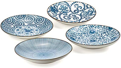 Foraineam Set of 4 Blue and White Porcelain Serving Plates Floral Dinner Shallow Plates Appetizer Salad Dessert Snack Plate Set - Image 5