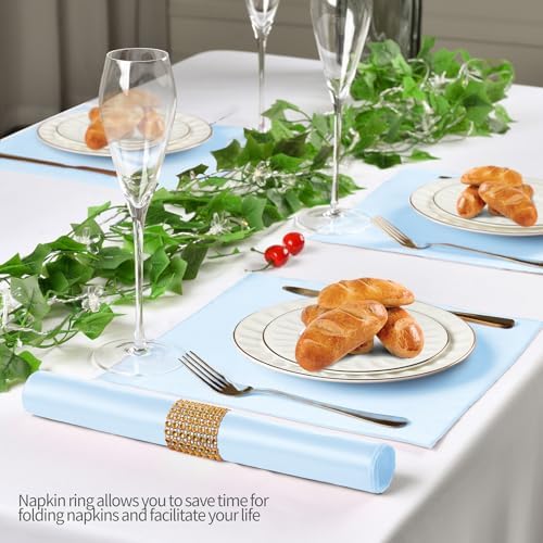 Light Blue Satin Napkins & Rings Set, 100 Pack, 12x12 Inch - Image 3