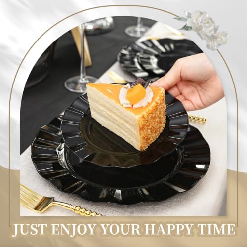 120PCS Black Plastic Plates, Wavy Plates - Image 6