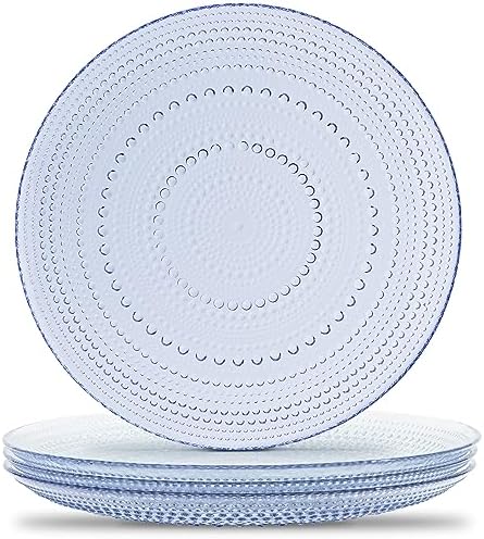 Blue Hobnail Dinner Plates Set of 4 Pressed Glass 10.5 Inch by Yungala
