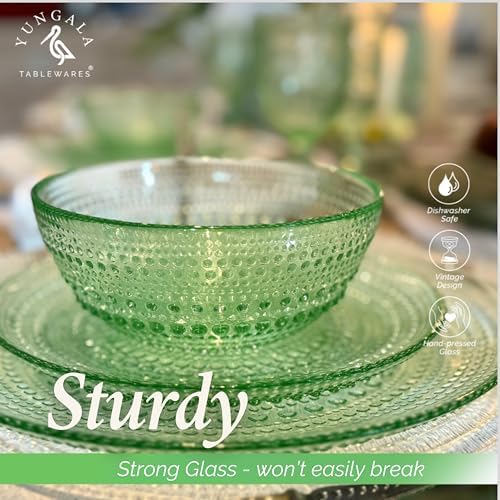 Green Hobnail Dinner Plates Set of 4 Pressed Glass 10.5 Inch - Image 7