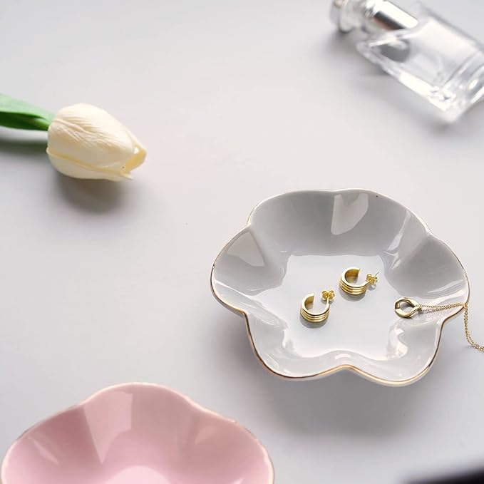 HANKOR 4.7 inch Small Ring Dish, Ceramic Jewelry Holder Tray, Gray Catch All Trinket Bowl for Keys Rings Earrings