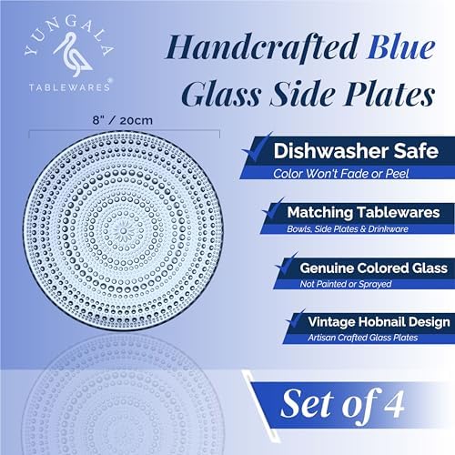 Blue Hobnail Dessert Plates Set 4 Pressed Glass 8 Inch - Image 4