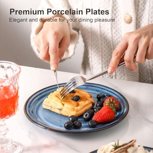 HASENSE Dessert Plates Set of 4, 8 Inch Porcelain Salad Dinner Plates Set for Kitchen, Flat Serving Dishes for Appetizer, Pasta, Side Dish, Snack, Microwave and Dishwasher Safe, Blue - Image 5