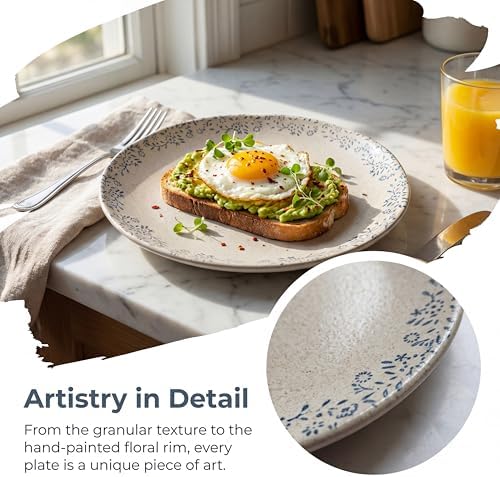 Ceramic Plates Set of 4, 10.5" Porcelain with Blue Floral Border - Image 6