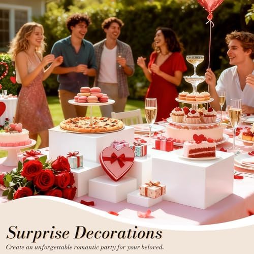 6 Pcs Buffet Risers with Mini Sign and Maker, Food Risers Display Stands for Buffet Table Party Catering Dessert Jewelry Collectibles, Nesting Cube Boxes with Hollow Bottoms (8",7",6",5",4",3") - Image 4