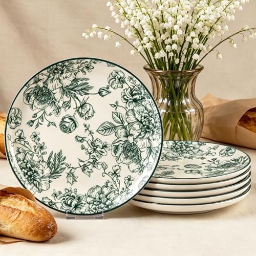 6-piece Vintage Green Floral 10.25-inch Ceramic steak plate by FANGJING