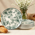 6-piece Vintage Green Floral 10.25-inch Ceramic steak plate by FANGJING