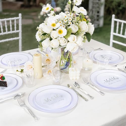 I00000 175 Pcs Silver Wedding Plastic Plates and Disposable Napkins Set - Image 5