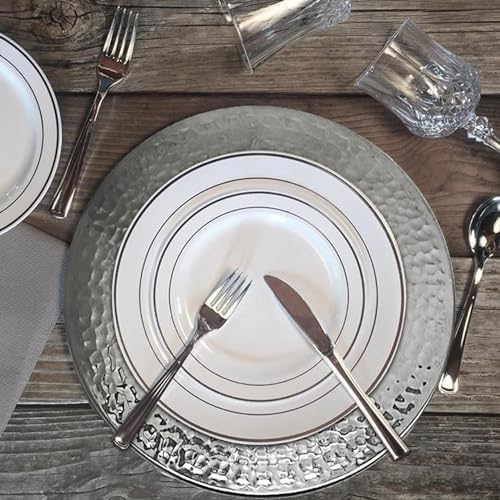 Brightalk 13-Inch Stainless Steel Hammered Charger Plates, Silver Dinner Plate Chargers Set of 6, Round Server Ware - Image 3