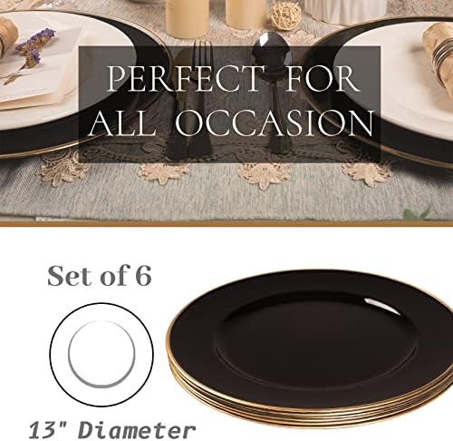 MAONAME Black Charger Plates Set of 6, Plastic Plate Chargers with Gold Rim - Image 5