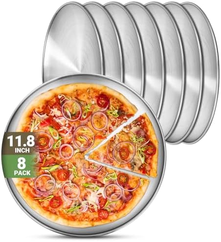 Stainless Steel Plates, 8 Pack 11.8 inch 304(18/8) Metal Food Serving Plate Set, Reusable Snack Eating Dishes Round Shatterproof Plate Silver BBQ Dinner Lunch Dinnerware Oven Dishwasher Safe by Offiper