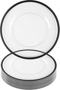 PARTY BARGAINS 13-Inch Charger Plates - 16 Pack, Clear Black Rim, Heavy-Duty Disposable Chargers for Elegant Dining - Ideal for Weddings and Formal Events