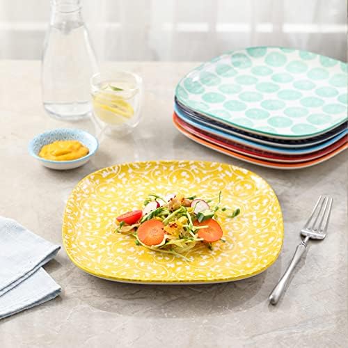 Selamica Porcelain Square Dessert Salad Pasta Plates 7.6 inches ceramic plates set of 6 microwave/dishwasher/oven safe, Assorted Colors - Image 3
