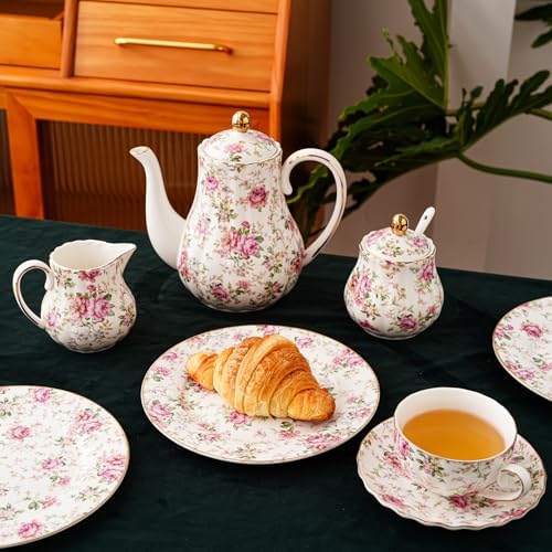 Agyiuns Porcelain Floral Plates, 8in Set of 4 Round Small Appetizer Dessert Plates for dessert，bread (White with flowers) - Image 4