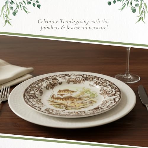 Spode Woodland Fine Porcelain Salad Plate - Walleye Design with Brown Floral Border, Classic English Country Tableware for Family Dinners, Holiday Entertaining & Elegant Dining Decor - Image 5