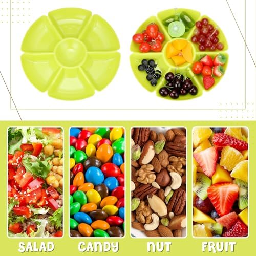 Zhehao 6 Pcs Plastic Divided Serving Trays with 60 Pcs Disposable Fork, 7 Compartments Round Chip Dip Plate, Petal Shape Platter, 10.6'' Snacks Serving Dish for Party Candy Nuts Fruits (Bright Color) - Image 3
