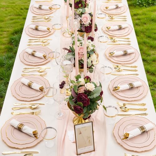Liacere 700PCS Pink Plastic Plates-Dinnerware Sets for 100 Guests-200 Disposable Plates(10inch,7inch),300 Pink Plastic Silverware,100 Cups,100 Napkins for Wedding&Galentines Day&Baby Shower - Image 6