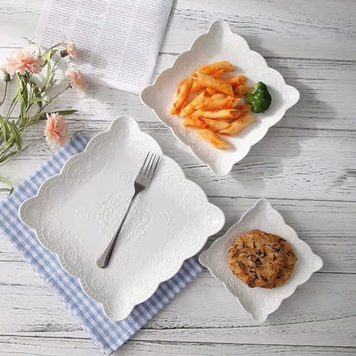 Ceramic Plate, Square Embossed Lace Plate (White, 10-inch) - Image 3