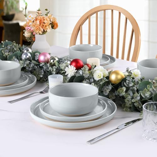 LIANYU Ceramic Dinnerware Dish Sets, Plates and Bowls Sets for 8, 24 PCS Dishware with Dinner Salad Plate and Cereal Bowls, Oven & Dishwasher Safe, Scratch Resistant, Glacier Gray - Image 6