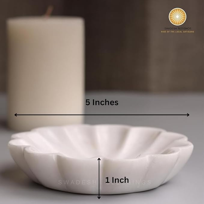 Handcrafted Marble Jewelry Tray, Decorative Trinket Dish for Rings Earrings Necklace Bracelet, Key Bowl, Ideal Gift for Mother Sister Daughter Friends, Birthday Wedding Christmas 5"