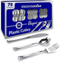 75 Pieces Heavy Duty (Silver) Plastic Silverware Set, Disposable Cutlery Set, Great for Parties, Weddings, and Catering, Flatware Utensils Included: 25 Forks, 25 Spoons, 25 Knives, Stock Your Home by StockYourHome