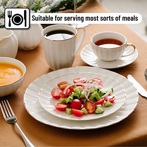 BTaT- Porcelain Dinner Plates with Gold Trim,10.5 inch, Set of 6, White Dinner Plates Bulk, White Plate Set - Image 4