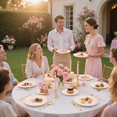 I00000 175 Pcs Pink Wedding Plastic Plates and Disposable Napkins Set - Image 2