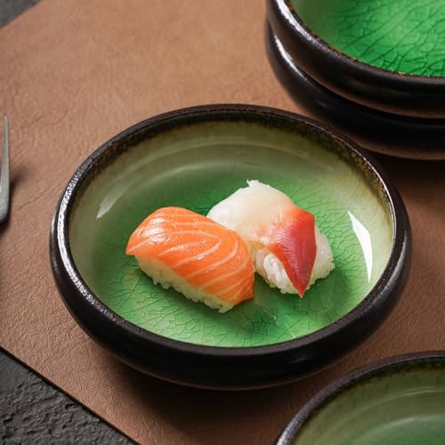 Uaral Japanese Salad Plate,Plates and Bowls Set,Stoneware Dish Set,Appetizer Plates Set of 4,5.5inch,14oz(Crack Green) - Image 3