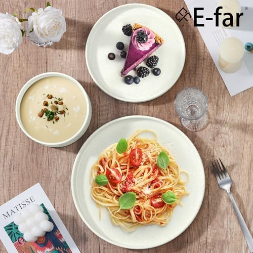 E-far 6-Piece Stoneware Dinnerware Sets, Plates and Bowls Set for 2, White - Image 6