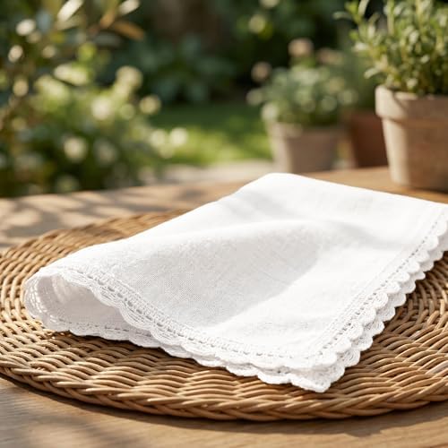 The Beer Valley Set of 4 Flax Lace Cloth Napkins 20x20 Inch - White - Image 3