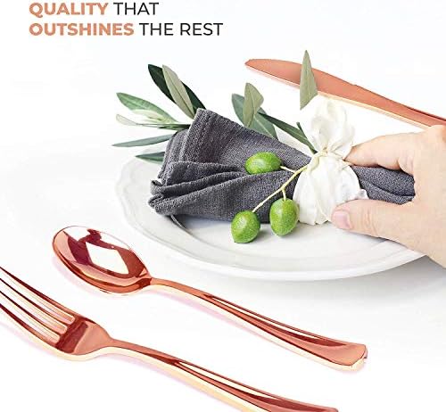 Rose Gold Plastic Silverware Set (160 Bulk Pack) Disposable Cutlery Utensils, 80 Forks, 40 Knives, 40 Spoons, Heavy Duty Rose Gold Flatware For Holidays, Parties, Dinners, Weddings, and Occasions - Image 5