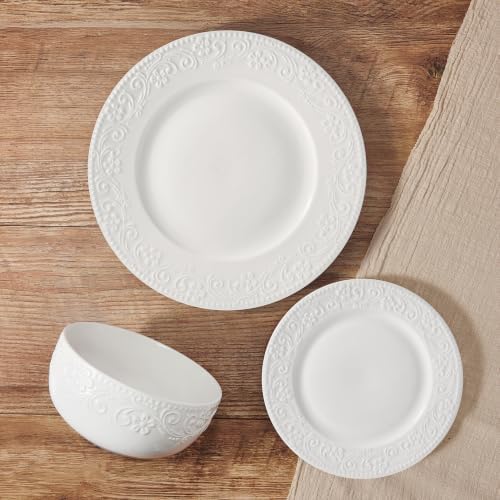 Pfaltzgraff Charm 24 Piece Dinnerware Set, White Porcelain Plates, Bowls - Image 5