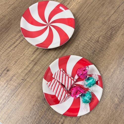 UP Classic Peppermint Candy Melamine Round Dessert Plates, Small Serving Plates, Christmas Decorations, for Appetizer, Snacks, and Side Dishes, Red and White, 6.75 Inch, Set of 4 - Image 3