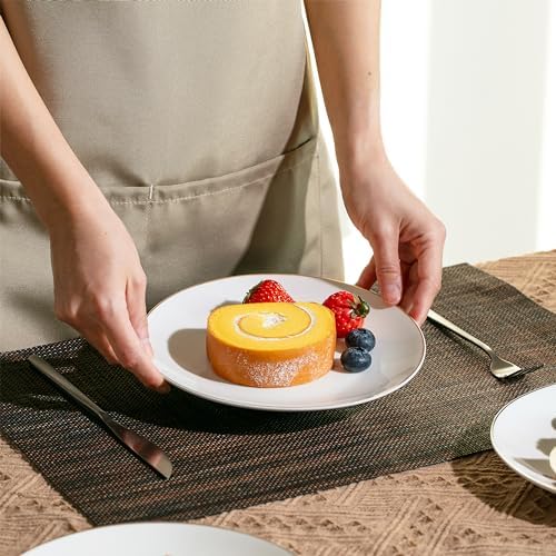 BTaT- White Dessert Plates with Gold Rim, Set of 6, 8" Round, Porcelain, Elegant Style, Dinner Plates - Image 6