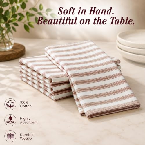 TWINY threads 4 Pcs 100% Cotton Cloth Napkins, 18"x18", Reusable, Brown - Image 5