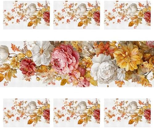 ANNA QUEEN Vintage Fall Floral Table Runner and Placemats Set of 6, 13"x72" Runner with 12"x18" Placemats, Rustic Peony and Garden Flowers Thanksgiving Dining Decor - Image 3