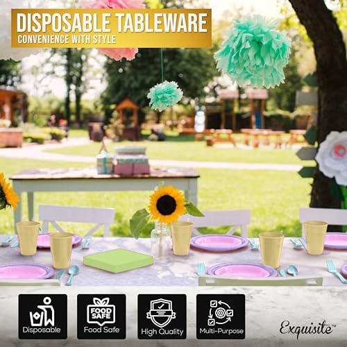 Exquisite Party Solids 350 Pieces Easter Plates For Party, Easter Disposable Plates Set, 50 Of Each 9" Dinner Plate Set, 7" Dessert Plate, Cups, Napkins & Cutlery Plastic Dinnerware Set - Image 5