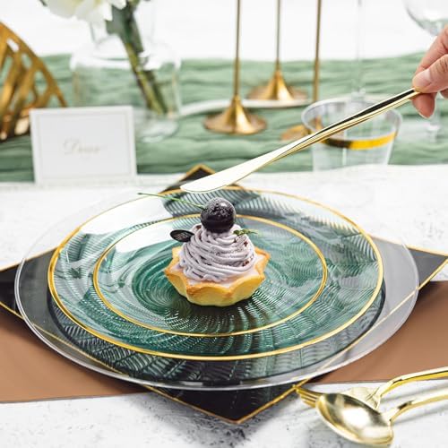 N9R 180PCS Green Plastic Plates Gold Rim, Disposable Party Dinnerware Set - Image 5