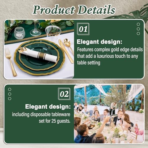 Hioasis 175 Pcs Green Gold Plastic Plates Wedding & Party - Image 5