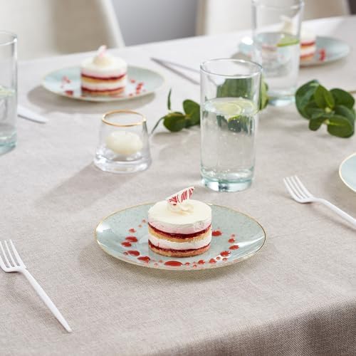 PLASTICPRO 128 Pack Elegant Disposable Plastic Plates Combo Set Bulk Pack Includes 64 Dinner Plates and 64 Salad Plates Heavy Duty Fancy Party Plates Green Granite Plates with Gold rim - Image 7
