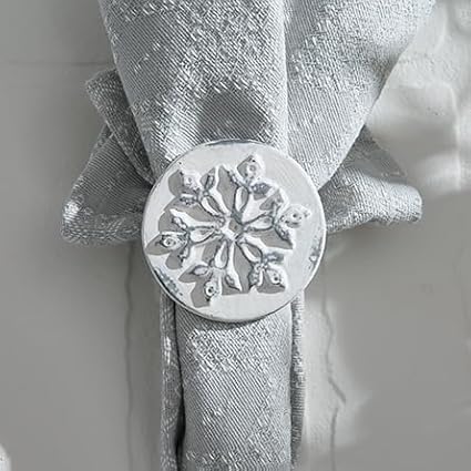 Park Designs Snowflake Napkin Ring Set of 4 | Rustic White Metal Napkin Holders with Embossed Winter Motif | Farmhouse & Christmas Table Decor
