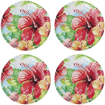 UP Hibiscus Melamine Round Dessert Plates, Small Serving Plates, for Appetizer, Snacks, and Side Dishes, Multicolor, 6 Inch, Set of 4 by UPware
