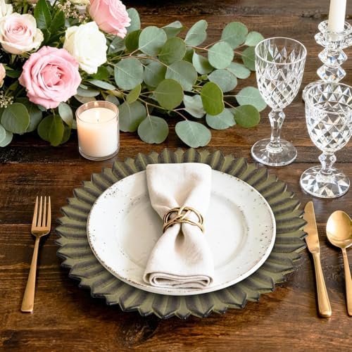 MAONAME Matte Green Charger Plates Set of 12, Chargers with Sunflower Rim - Image 2